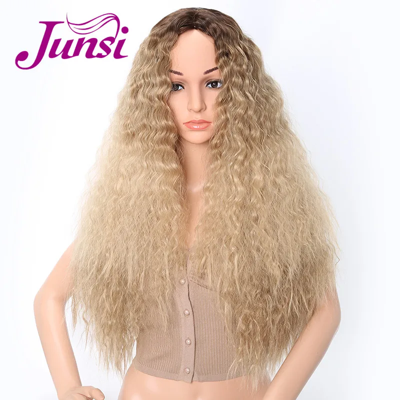 

JUNSI Fashion Long Wavy Curly Hair Wig Golden Natural Synthetic Wig for Women(Color:Golden)
