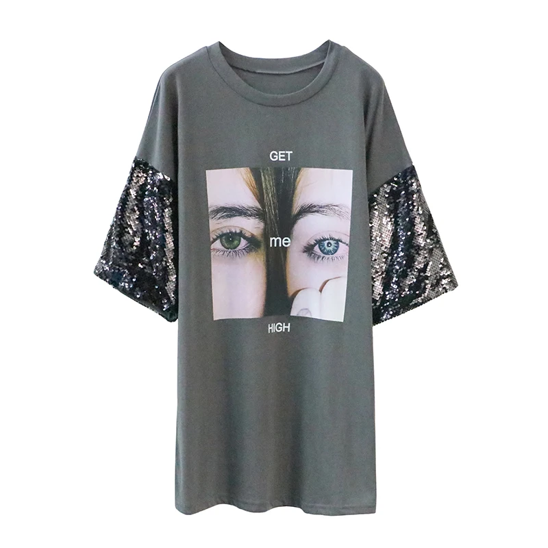 Kpop, в режиме реального времени, ограничено, хлопок, единорог, Blusas Femininas, лето, блестки, рукава, сшивание, футболка, свободная, женская футболка