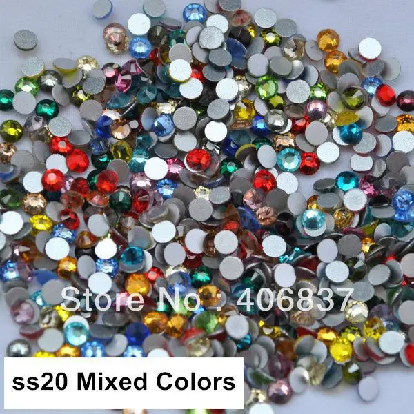 

1440pcs/Lot, Free Shipping! ss20 (4.8-5.0mm) Mixed Colors Flat Back Non Hotfix Glue On Nail Art Rhinestones
