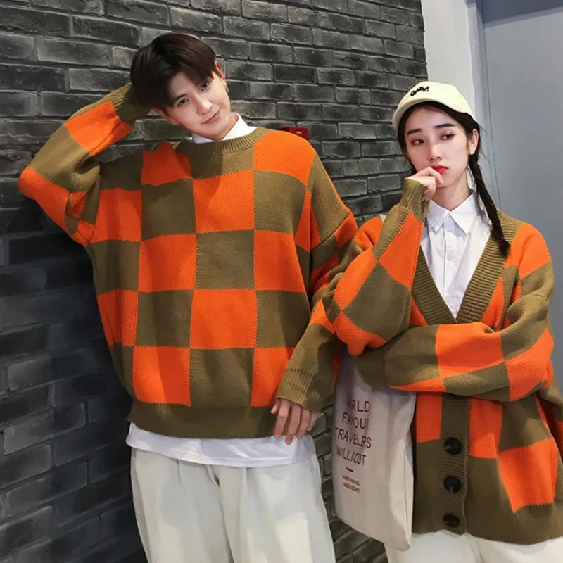 

2019 Spring And Summer New Chinese Style Men's Comfortable High Quality Harajuku Plaid Sports Cotton Loose Couple Sweater
