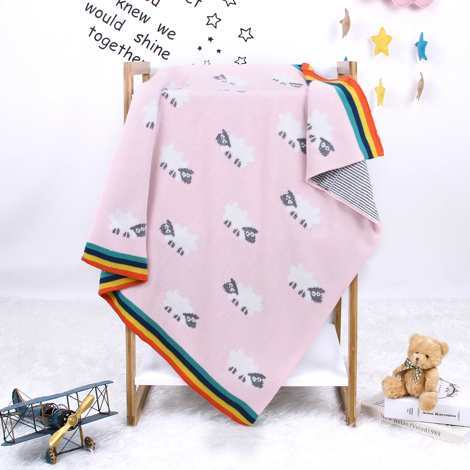 Baby Blankets Knitted Swaddle Wrap Cute Cartoon Infant Baby Stroller Covers Play Mats Sleepsack 95*75cm Toddler Kids Quilts Soft