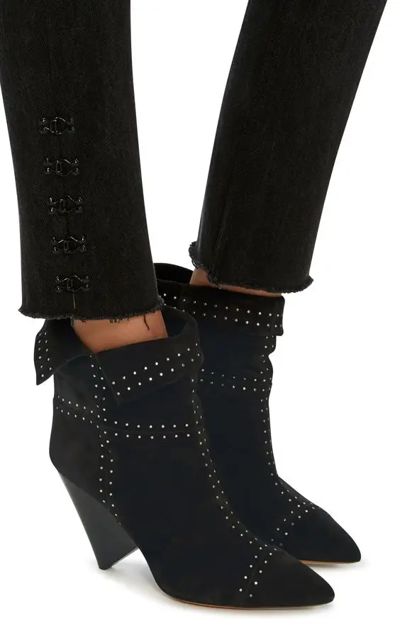 

Dipsloot 2019 Woman Cool Rivets Embellished Spike High Heels Ankle Boots Ladies Brand Designer Slip-on Dress Runway Shoes Women