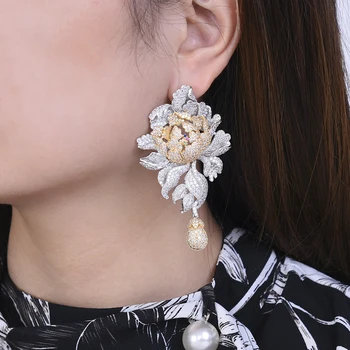 

missvikki Roamntic Noble Blooming Flower Women Bridal Wedding Engagement Earrings Jewelry Full Cubic Zirconia Attractive Jewelry