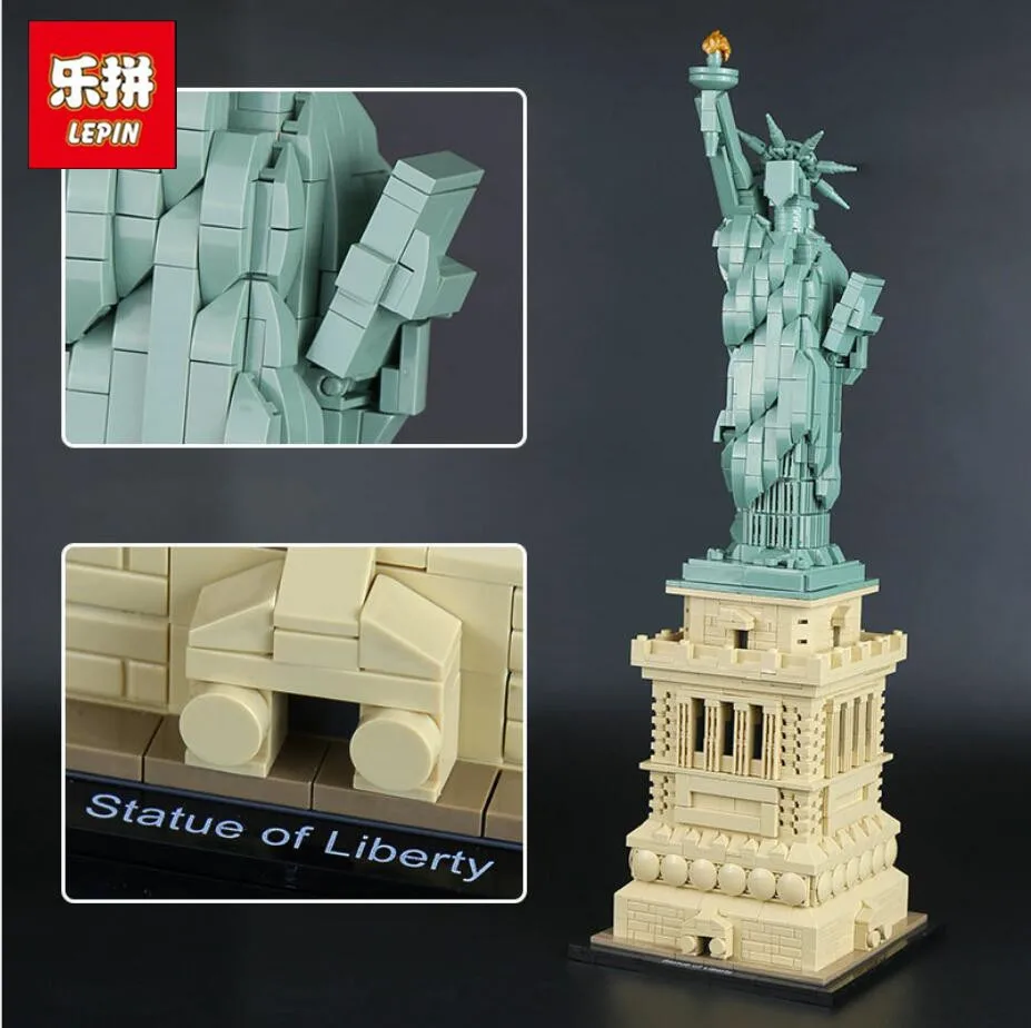

lepin 17011 1887ps Statue of Liberty Architecture Model building block Fidget Spinner Compatible 21042 children birthday gift