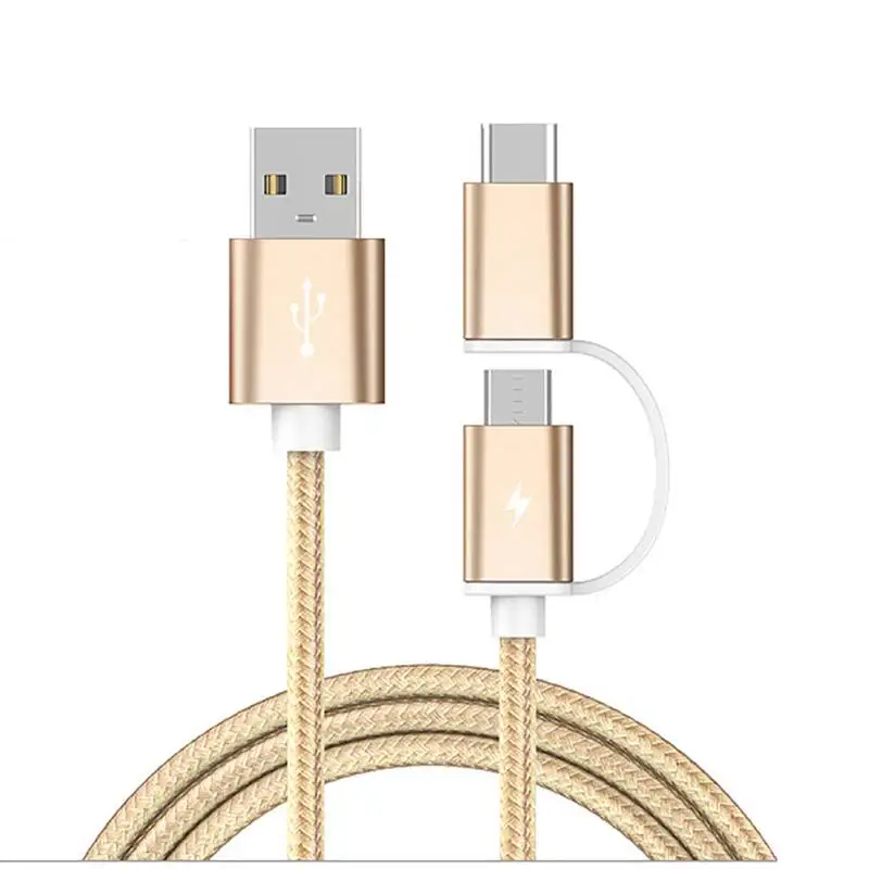 

2 in 1 Fast Charger Cable Micro USB + TYPE C Braided Cord For Android iOS Cell Phone