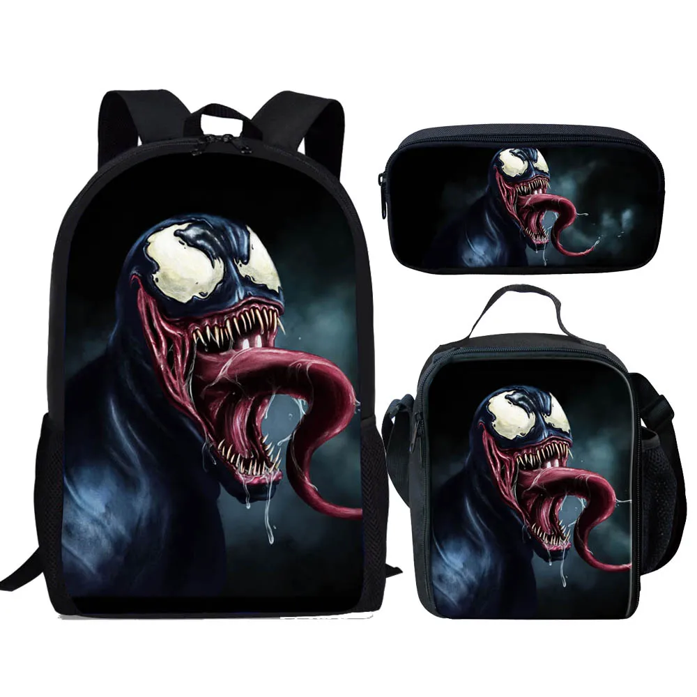 Рюкзак Venom для мальчиков, Большая вместительная сумка для книг, черный мужской повседневный рюкзак, 3 шт., школьная сумка и чехол-карандаш, сумка для мальчиков-подростков