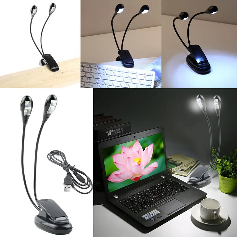 1pc WholeSale Dropshipping MOONBIFFY Adjustable Goosenecks Clip on LED Lamp For Music Stand and Book Reading Night Light