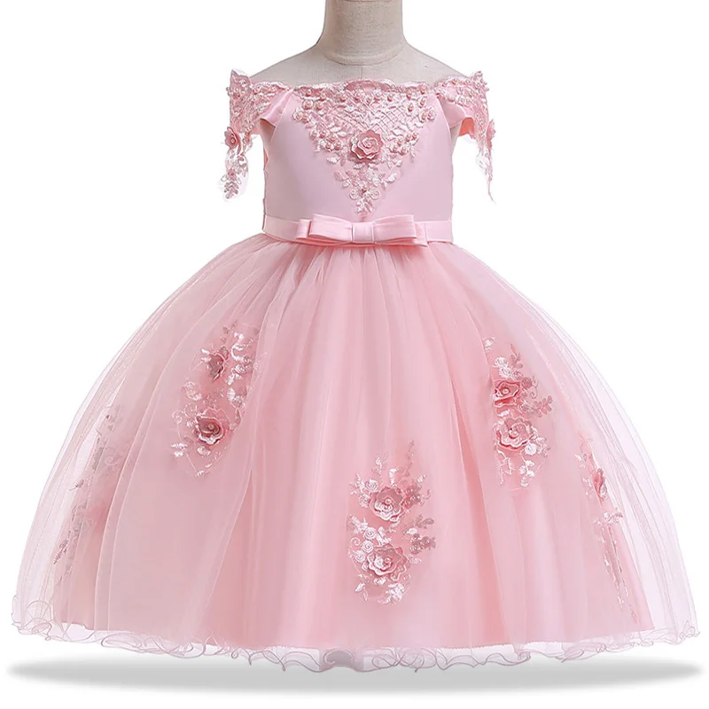 

Flower Girls Wedding Dress Shoulderless Summer Costume Kids Dresses For Girls Princess Birthday Party Dress Performance Dresses