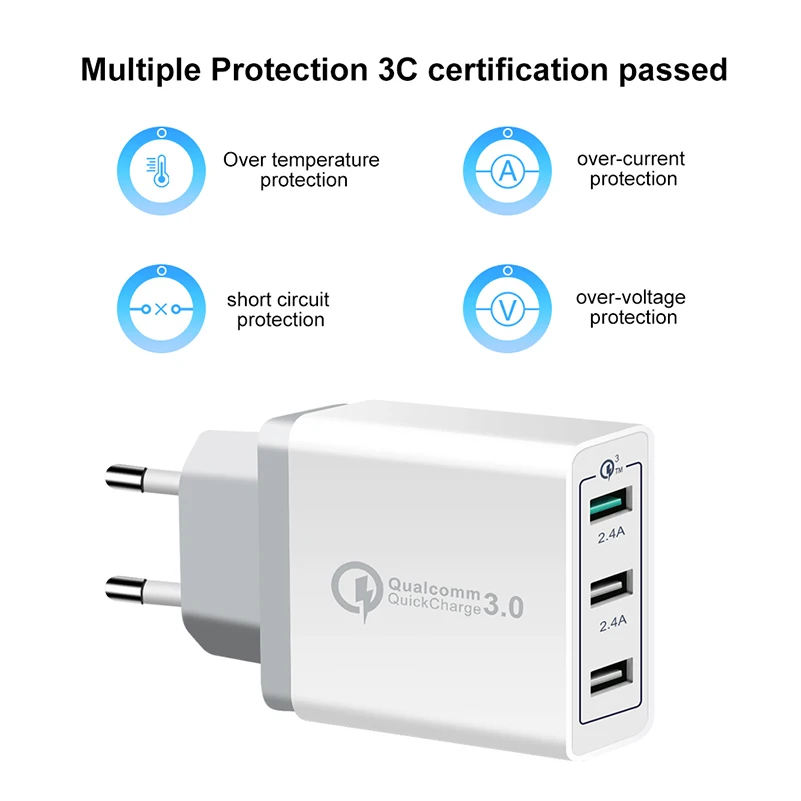 3 порта быстрое зарядное устройство QC 0 30 Вт USB настенное для iPhone 7 8 Samsung S8 S9 Huawei Xiaomi