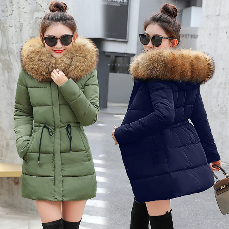 Womens Long Sleeve Coats Winter Fur Hooded Cardigan Coat Long Cotton-Padded Jacket Zip Up Pocket Overcoat Parka Outwear