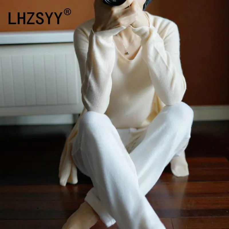 LHZSYY Spring Autumn New women's Cashmere Sweater Cardigan soft and loose vest high-quality knitted two-piece solid color jacket