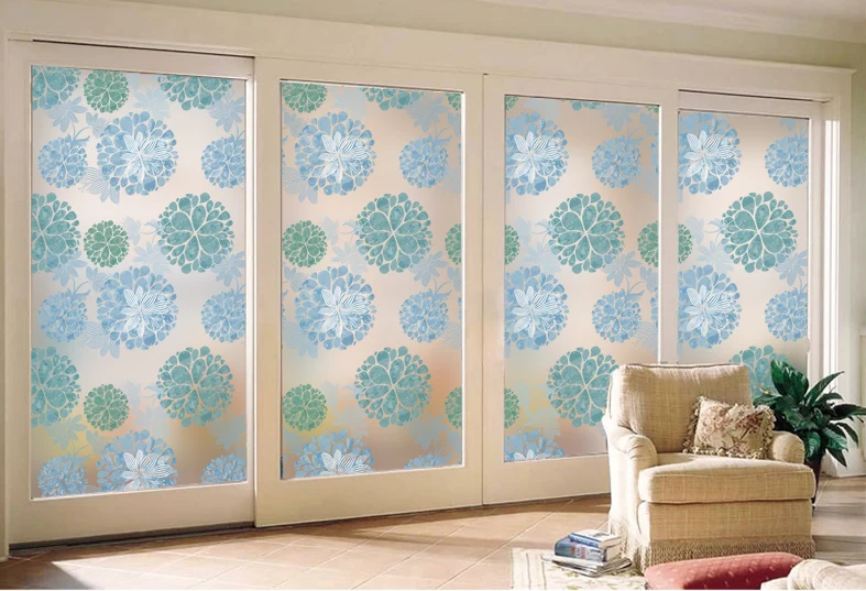 Fashion brief blue flowers decorative sticker for sliding door