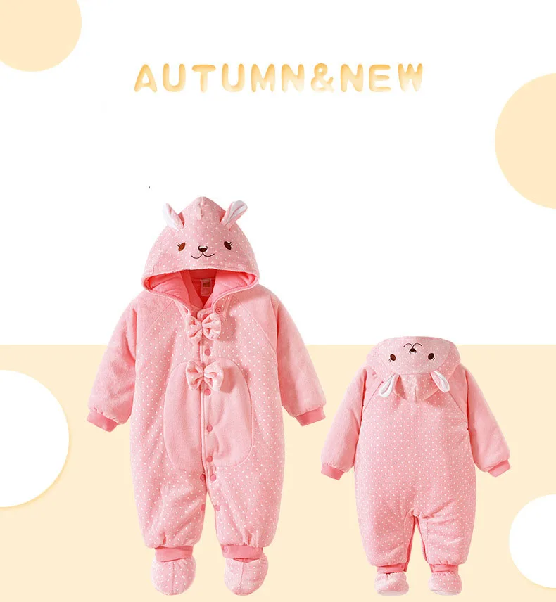 

Baby Clothes Baby Rompers newborn Winter Warm Cartoon Animal Hoodies Jumpsuit Baby girls pink romper Children Outerwear Snowsuit