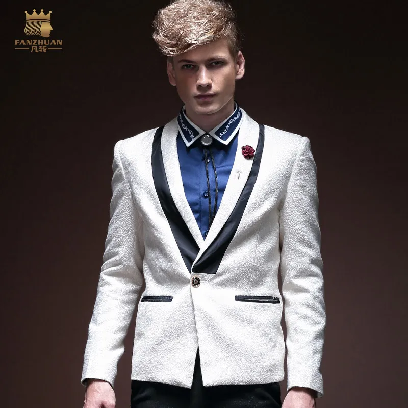 

FANZHUAN free shipping New Men's male Dresses Groom Banquet Hosts Business Slim Long Sleeve White Small Suit blazer jacket 14030