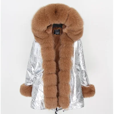 Модная зимняя куртка для женщин, пальто из натурального меха лисы, воротник, свободные длинные парки, Большая Меховая верхняя одежда, съемная - Цвет: 6