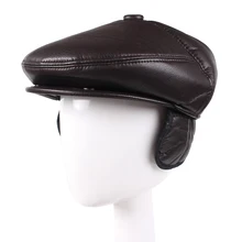 Difanni Мужская Уличная шапка из искусственной кожи, Зимние береты, Мужская теплая шапка с защитой ушей, шапка для папы,, кепка для отдыха с плоским козырьком s