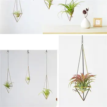 

2 PCS Triangle Flower Bronze Holder Geometric Three-side Hollow Frame Plant Support Pot Without Soil