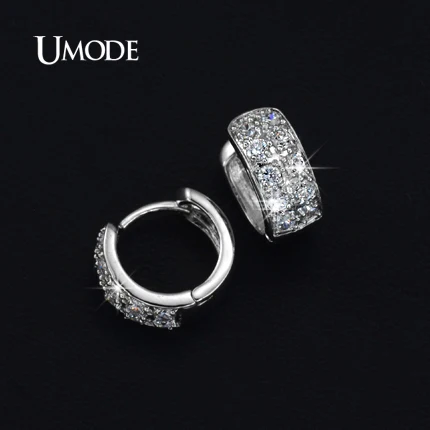 UMODE Женские ювелирные изделия оптом: маленькие круглые серьги-кольца с высококачественными фианитами ААА+ UE0016