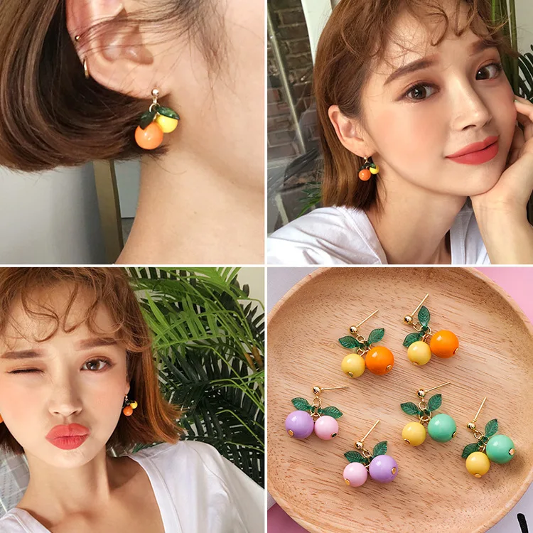 

2018 New Korean Japan Cute Colorful Fresh Cherry Earrings Candy Color Sweet Fruit Stud Earrings Woman Fashion Party Jewelry Gfit