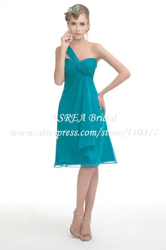 Hot Selling Turquoise Blue Short Bridesmaid Dresses Chiffon Pleated One