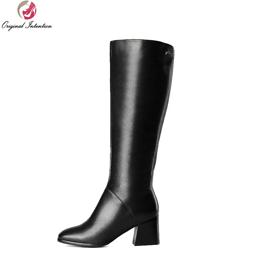 round toe knee high heel boots
