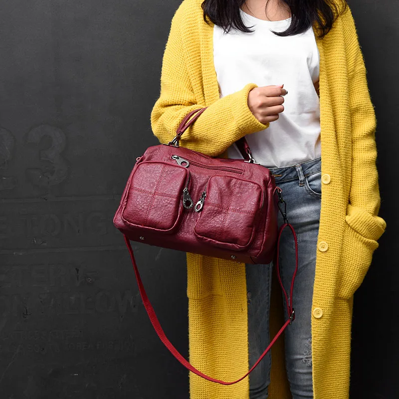 

Fashion Waterproof PU Leather Crossbody Bag Vintage Women Messenger Bag Motorcycle Shoulder Bag Large Women Handbag Multi-pocket