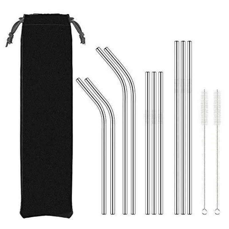 

10Pcs Reusable Drinking Straw 304 Stainless Steel Metal Straw with 2 Cleaner Brush For Mugs 20/30oz