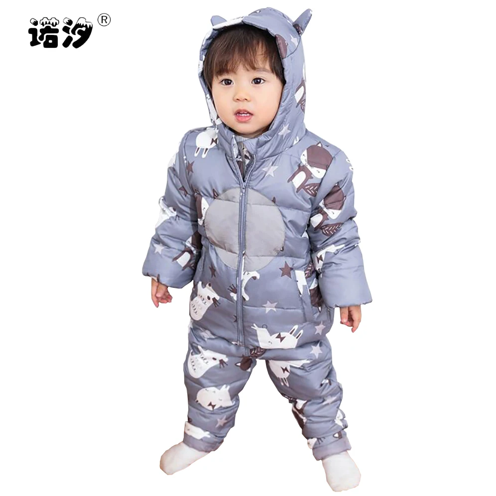 baby winter white duck down clothes sets New Infant baby Coat Snowsuit toddler Girls Outfits Snow Wear Jumpsuit baby boys pants