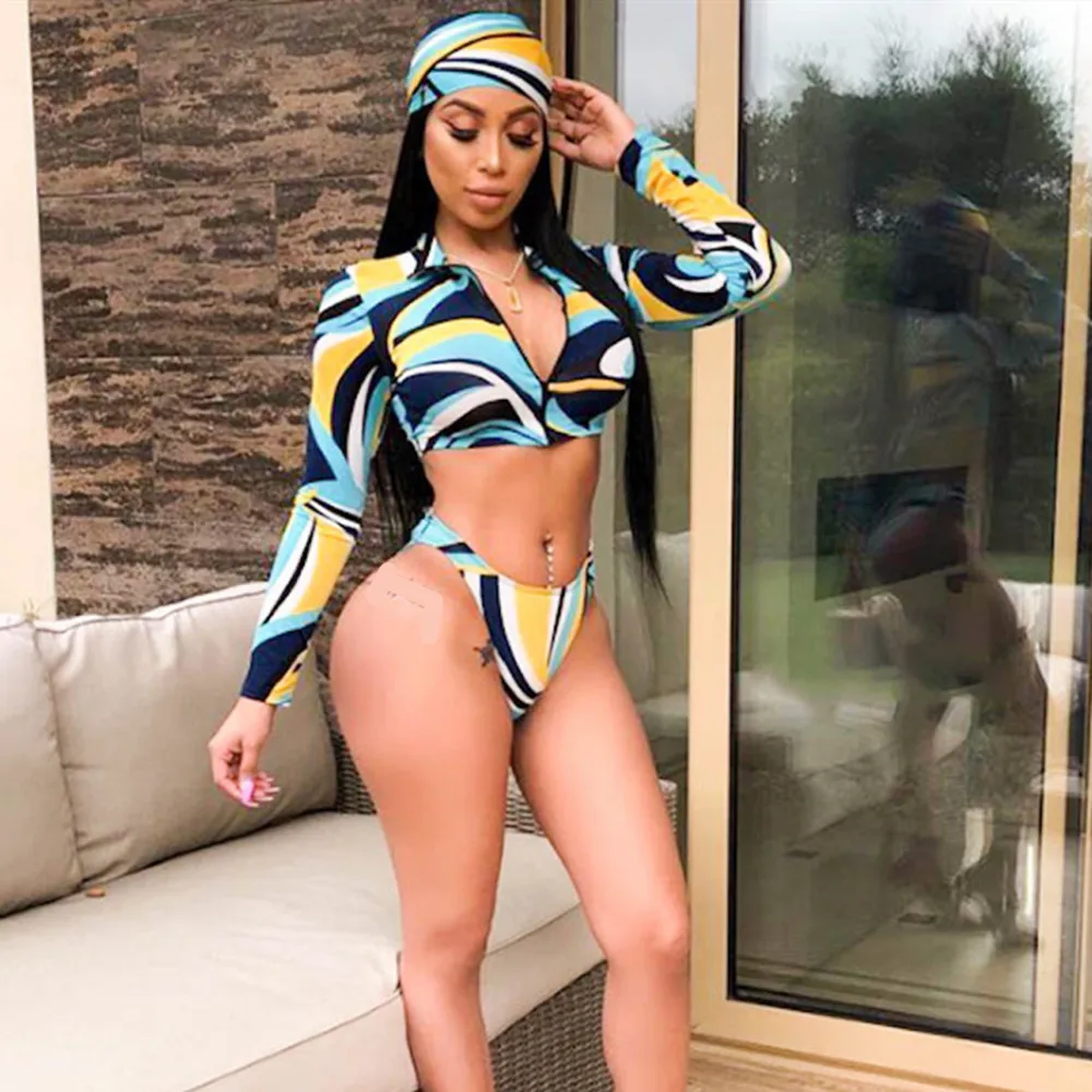 

Long Sleeve Brazilian Bikini High Cut High Waist Swimsuit Thong Swimwear Women Bathers Micro Bikini 2019 Mesh Swimming Summer