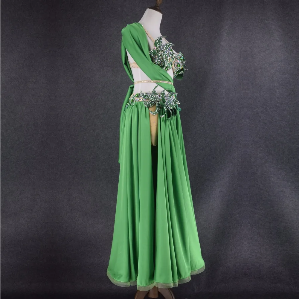 Живота Одежда для танцев зеленый бюстгальтер топ + юбка для девочек танец живота набор бальных танцев костюм для девочек Одежда для танцев
