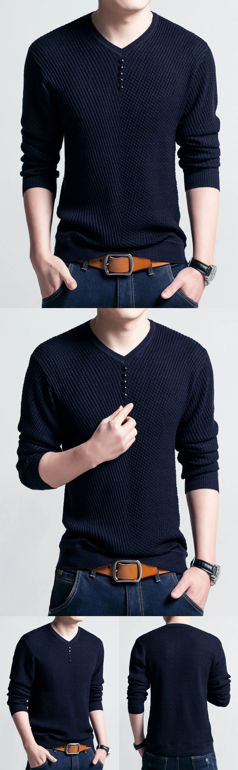 Трикотажная Мужская блузка облегающий свитер мужской однотонный v-образный вырез трикотажные пуловеры 2019 осень зима базовый трикотаж