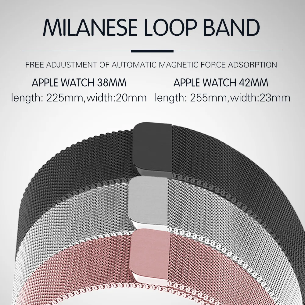 

Accessories Milanese Loop for Apple Watch band Series4 3 2 1 strap for iWatch stainless steel Magnetic adjustable buckle 38/40 4