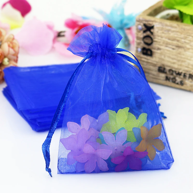 

100PCs 15x20cm Royal Blue Organza Bags Wedding Gift Bags Jewelry Pouches Organza Drawstring Packaging Display Bag