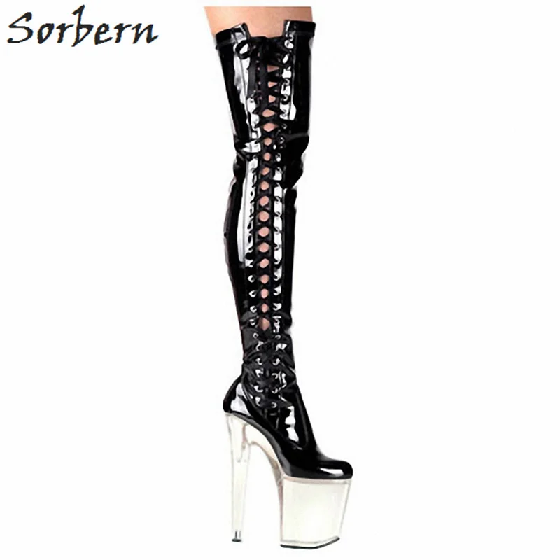 Talons Shiny red Bloc Plate Chaussures Black Fétiche Longueur Shalf Femmes Shiny white Custom Shiny Étrange Noir forme Talon Bottes Boot Sorbern Hauts TFgUx8T