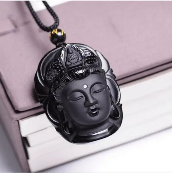

Bead Curtain Natural Obsidian Transhipped Scrub Buddha Head Pendant Black