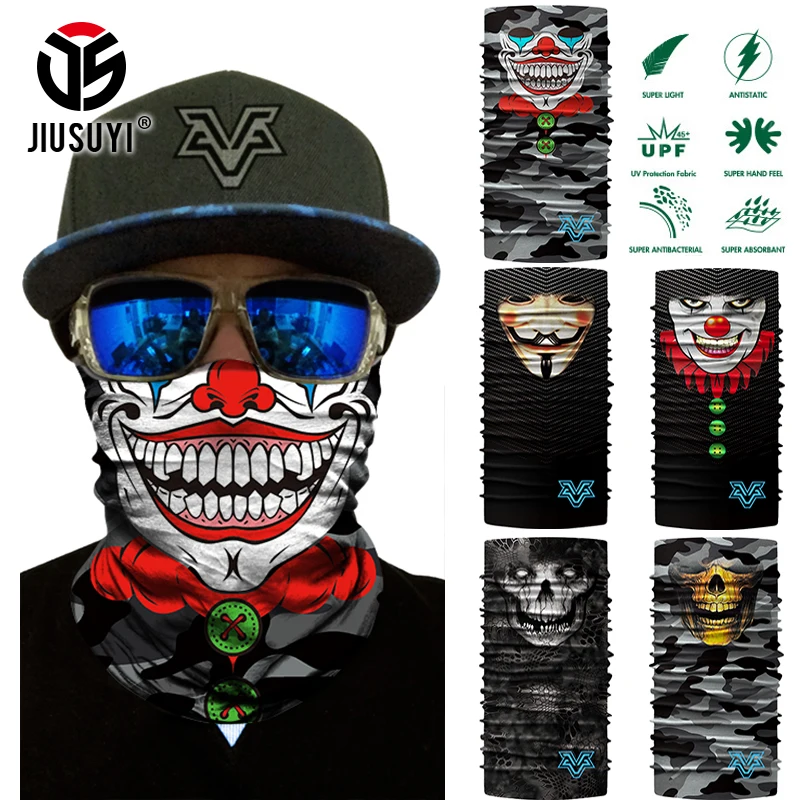 3D Seamless Headband Joker Clown Skull Ghost Neck Warmer Gaiter Tube Face Mask Bandana Headwear Halloween Head Scarf Camouflage