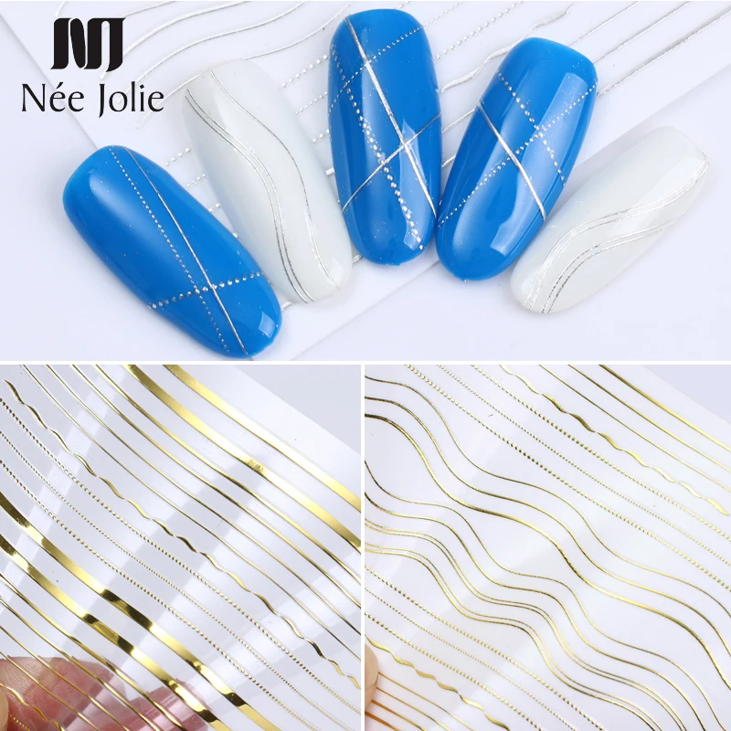 

1 Sheet Gold Silver Lines Strip 3D Nail Sticker Multi-size Metal Tips Adhesive Transfer Sticker Manicure Nail Art Decorations