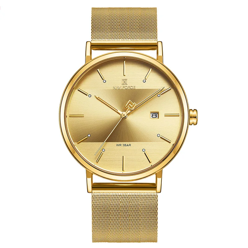 Naviforce женские часы календарь из нержавеющей стали мужские часы лучший бренд класса люкс ультра тонкие мужские часы Аналоговые водонепроницаемые - Цвет: Gold Gold Women