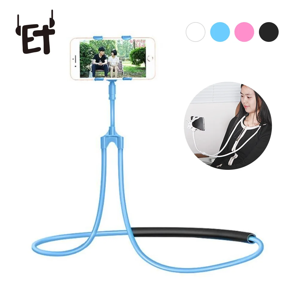 

ET Neck Hanging Phone Stand Holder 360 Degree Rotation Smartphone Bracket Flexible Selfie Holder for iPhone X 8 7 Samsung S8 S9