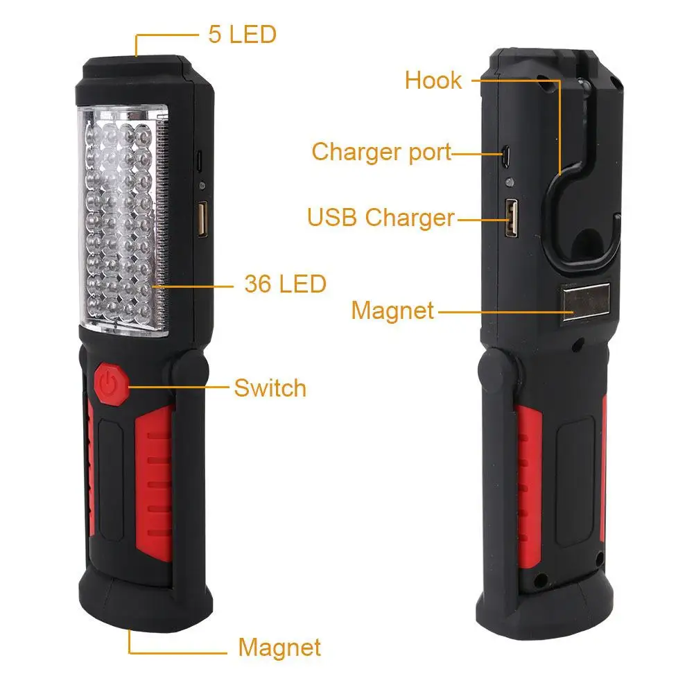 41 светодиодный s магнитный фонарь Перезаряжаемый USB светодиодный светильник-вспышка рабочий светильник лампа подставка поворотный крючок для кемпинга мастерская ремонт автомобиля S3