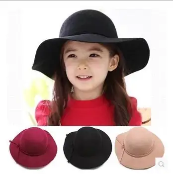 

Wholesale Girl Princess Sunhats England Style Woolen Formal Hat Mother And Daughter Solid Color Holiday Hats 3-8T E3301