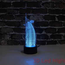 3D Led Burj Al Arab отель украшения Гостиная Крытый ночные огни с RoHS сертификат YJM-2908 Рождественский подарок