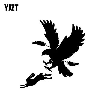 

YJZT 17.2CM*18CM Fashion Predator Bird Feather Eagle Hare Rabbit Hunting Vinyl Car Sticker Decal Graphical C11-1034