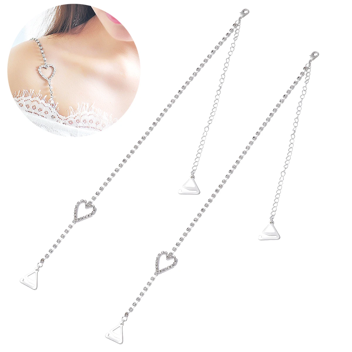 

Bling Crystal Rhinestone Adjustable Removable Dual-Chain Decorative Bra Straps Fancy Decoration Replacement for Tops Dress Bra