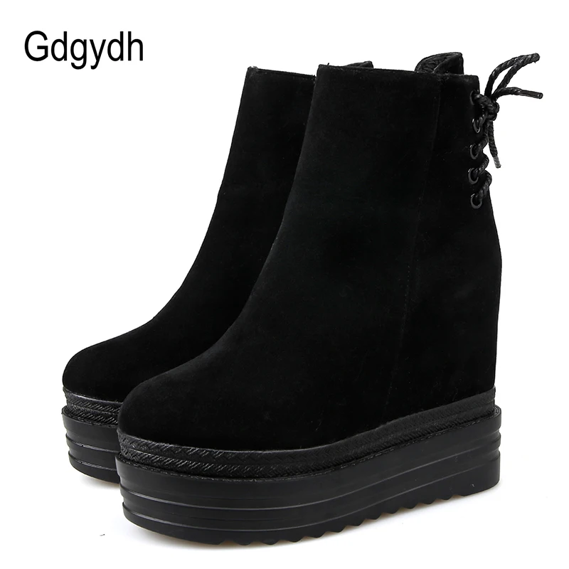 

Gdgydh Wedges Shoes Height Increasing 2019 New Spring Ankle Boots For Women Cross-tied High Heels Platform Boots Zipper Good