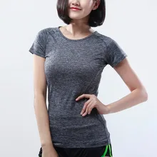 High Quality Women Running T-shirt Short Sleeve Sport Shirt Yoga Tights Tops Breathe – Pink/Green/Gray (S – L)