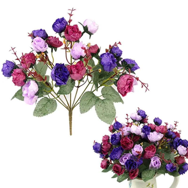 1Bunch Fresh Artificial Rose Flowers 21 Heads Romantic DIY Fake Silk Floral for Wedding Party Home Decoration