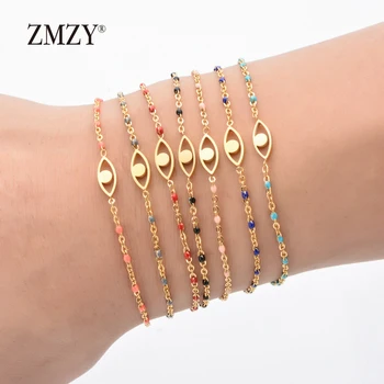 ZMZY Bohemian Trendy Turkish Evil Eye Bracelet Stainless Steel Gold Chain Bracelet Adjustable Female Wedding Jewelry Gift