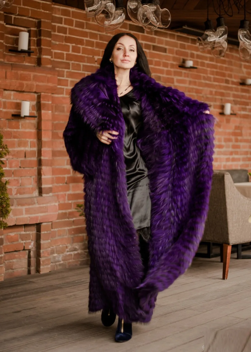 Новинка, роскошное пальто с большим меховым воротником из серебристой лисы, длинное теплое свободное модное меховое пальто для женщин, для дам
