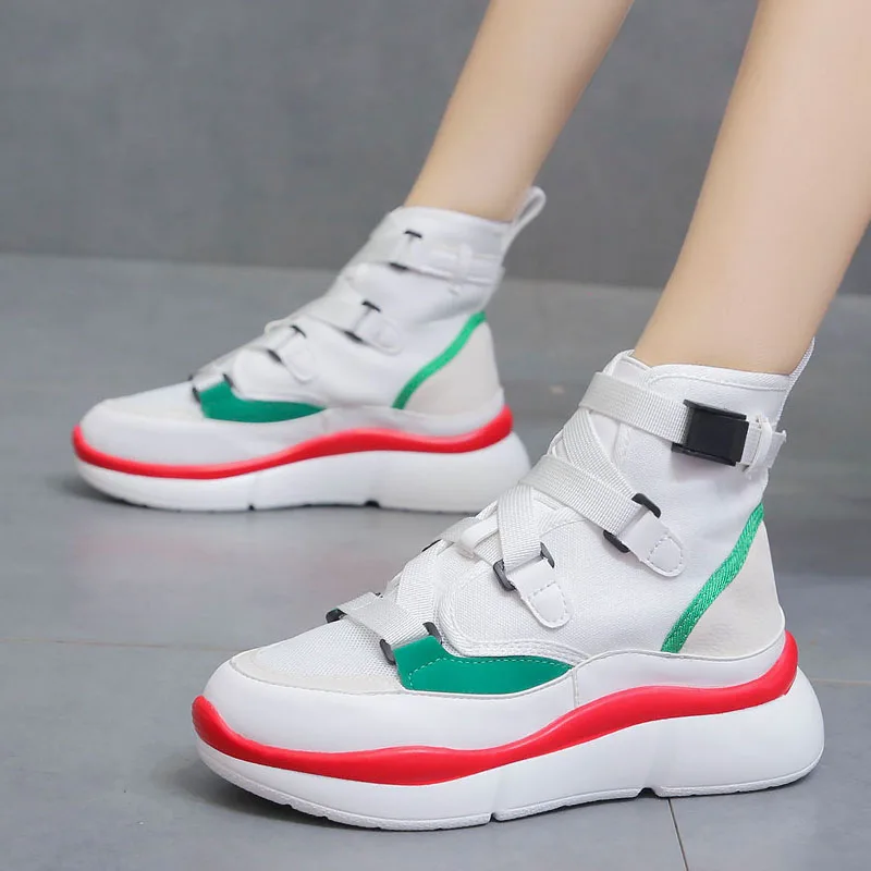 

Chunky Sneakers Harajuku Style High Top Women Sneakers 2019 Fashion Ankle Buckle Casual Shoes Ladies Breathable Chunky Trainers